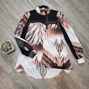 Stella & Jamie Feather Print Chiffon Silk Blouse S